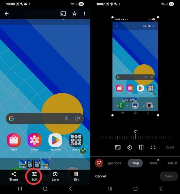 Screenshot edit using Google Photos