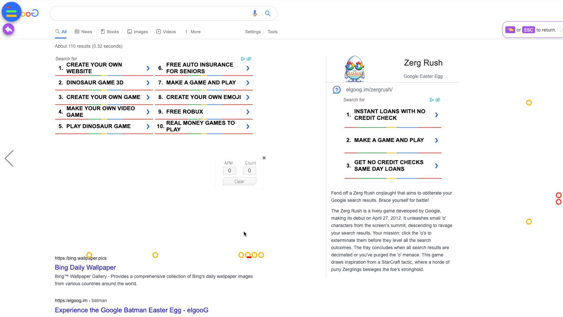 Hindden Zerg Rush Game on Google