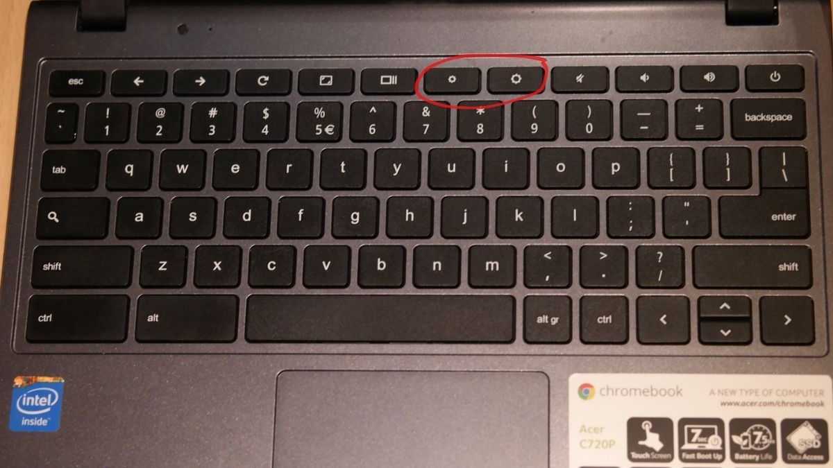 Brightness button on chromebook to fix black/dark screen issue