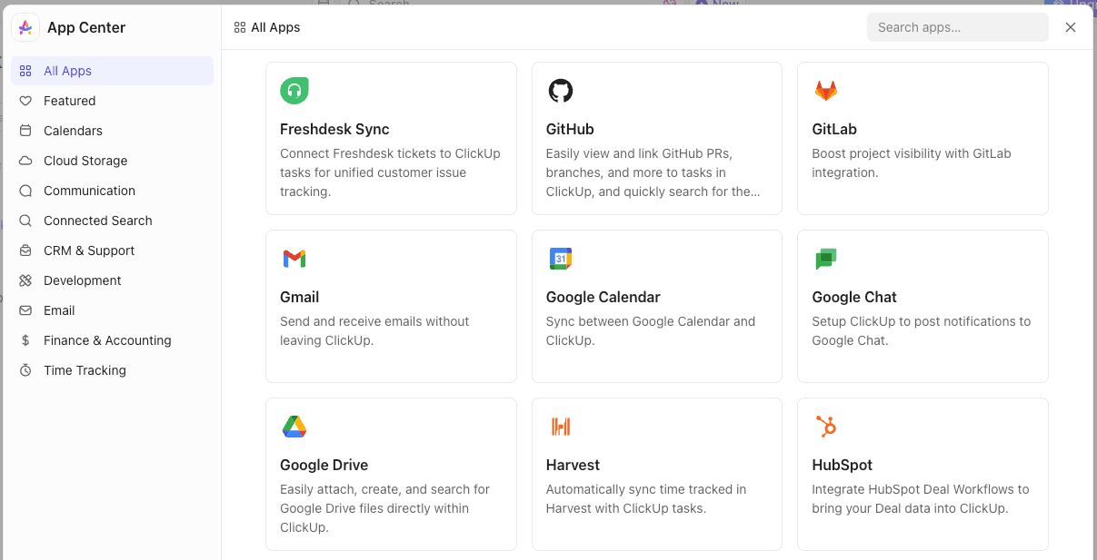 ClickUp app center