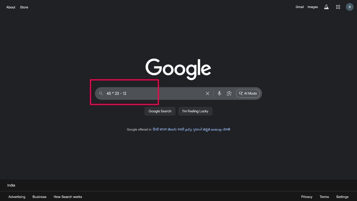 How to use google search bar as calculator