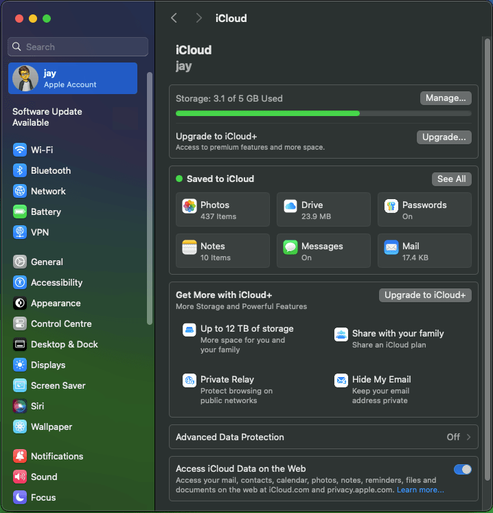 Backup mac to iCloud System preferences