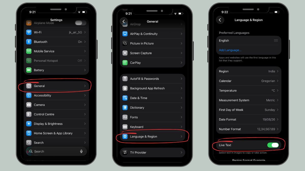 iPhone Live text AI feature setting