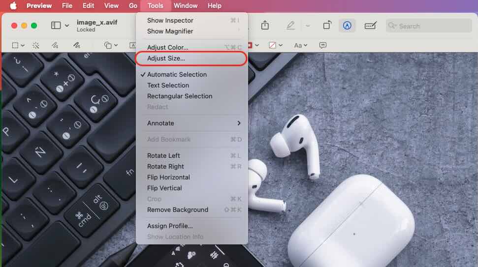 Mac default app preview to resize image