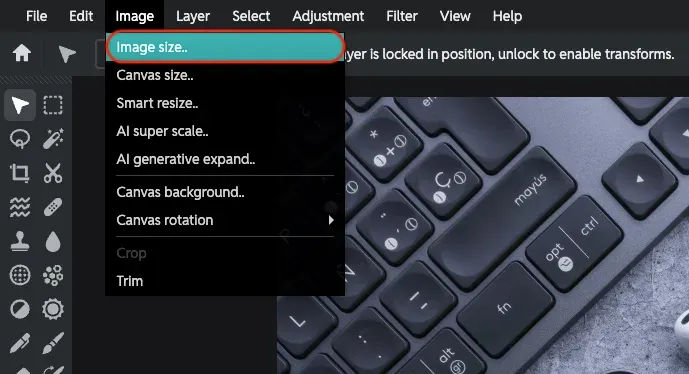 Pixlr online photo editing tool - Shows how to resize an image