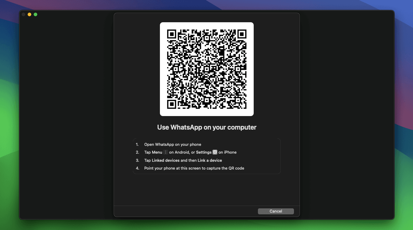 Whatapp Desktop app login qa code screen