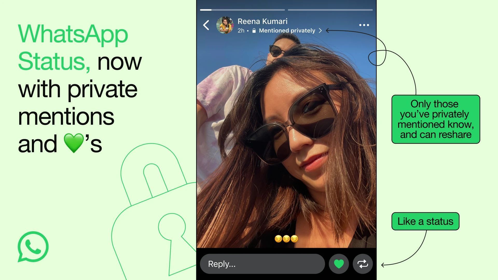 Whatsapp new feature status like reaction and mention