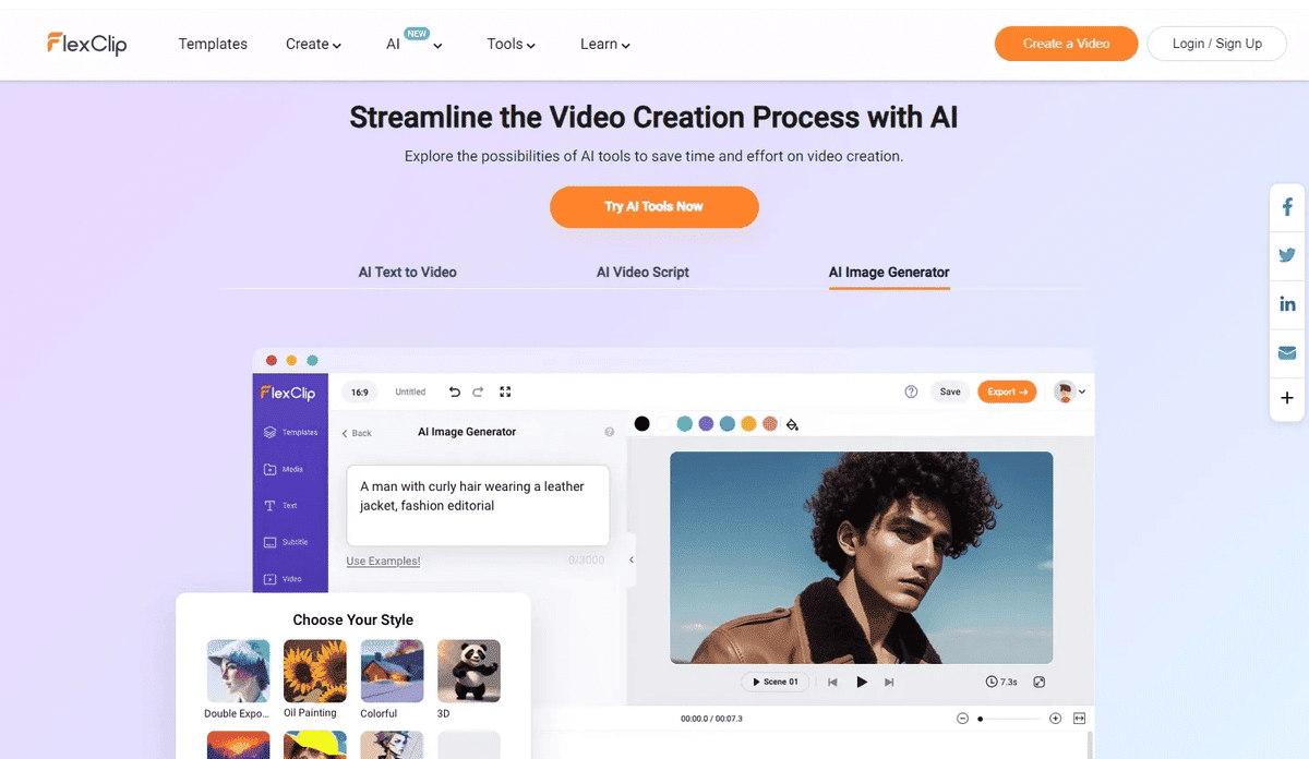 flexclip ai enabled video editor