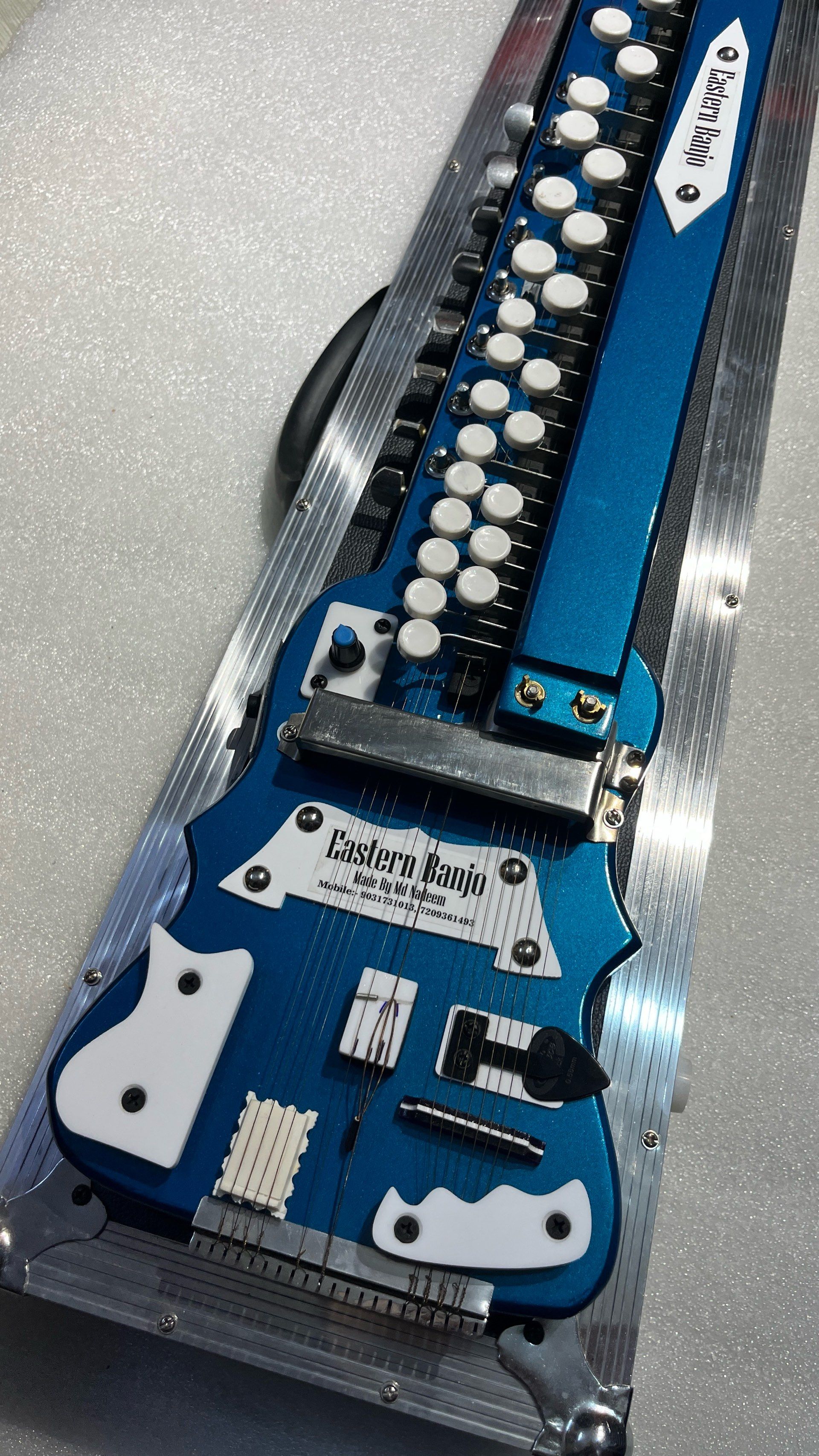 14 Strings Cyan Swarmandal Banjo With Hard Case