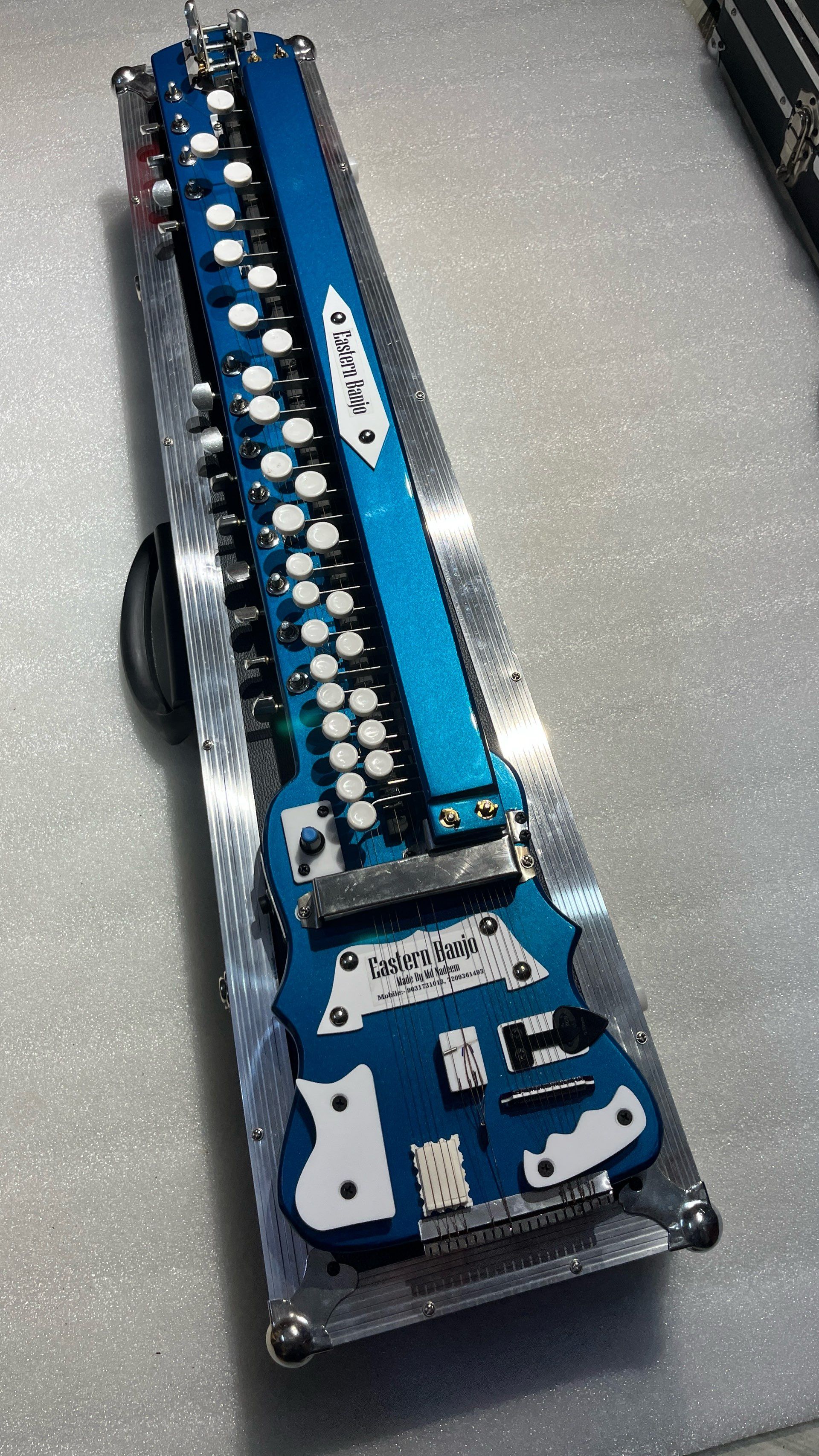 14 Strings Cyan Swarmandal Banjo With Hard Case
