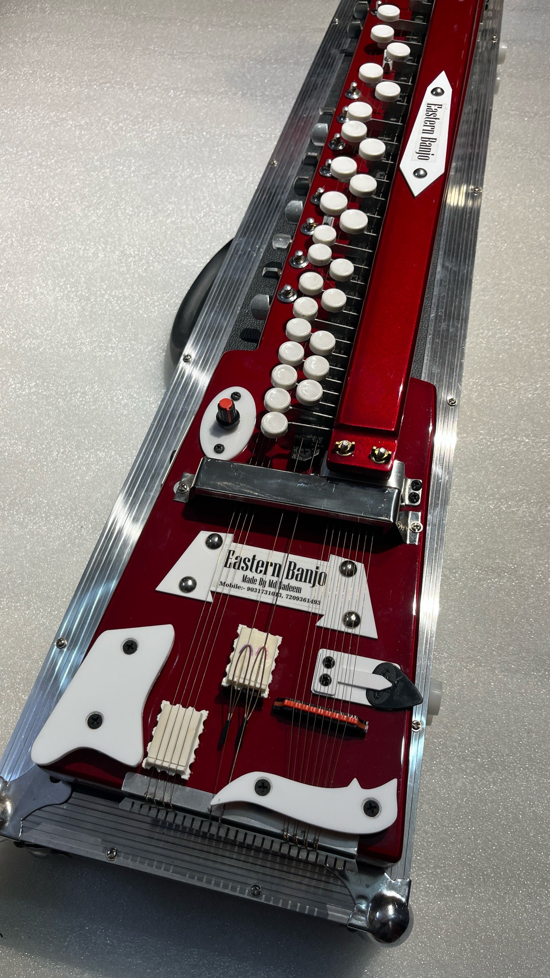 14 Strings Cherry Red Swarmandal Banjo With Hard Case