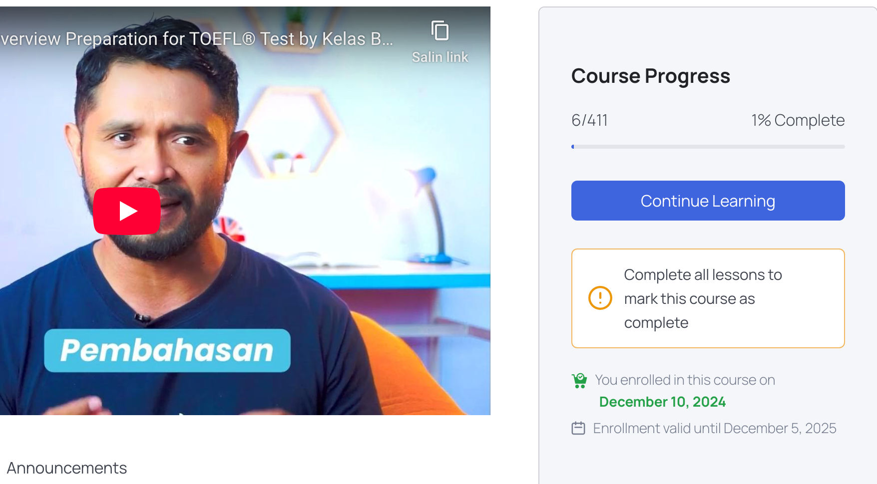 Tampilan Analisis Progress E-TOEFLution