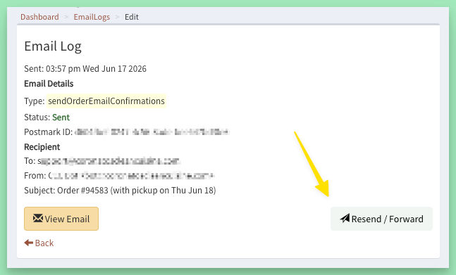 Admin email resend and forward controls