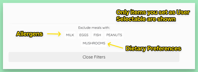 Exclude meals with filters on the order page, with allergens and dietary preferences
