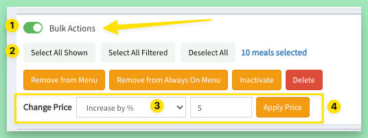 Bulk actions set price