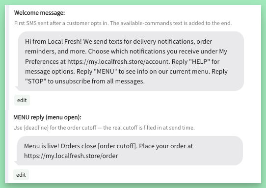 Canned SMS replies editor