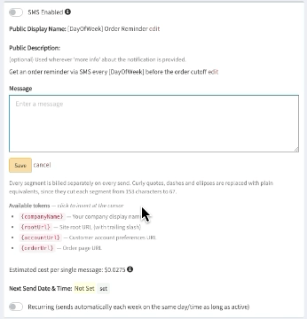 SMS live editor with segment and character counts