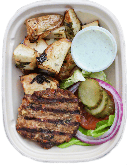 Greek Turkey Burger with Lemon Potato Wedges