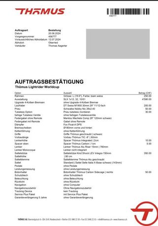 Thömus Lightrider Worldcup 2023 – Grösse L – Top Zustand kaufen in Argovie #1 | velomarkt.ch
