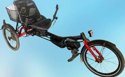 Liegerad Hase Bikes Trigo E-Bike gebraucht schwarz rot | Gebrauchtes Liegedreirad in gutem Zustand | velomarkt.ch