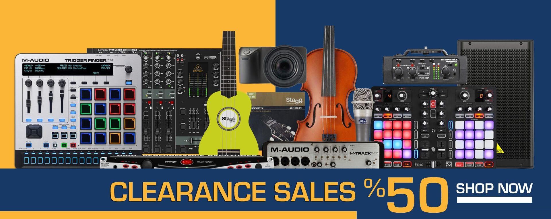 Check the clearance discount on top music and studio equipment