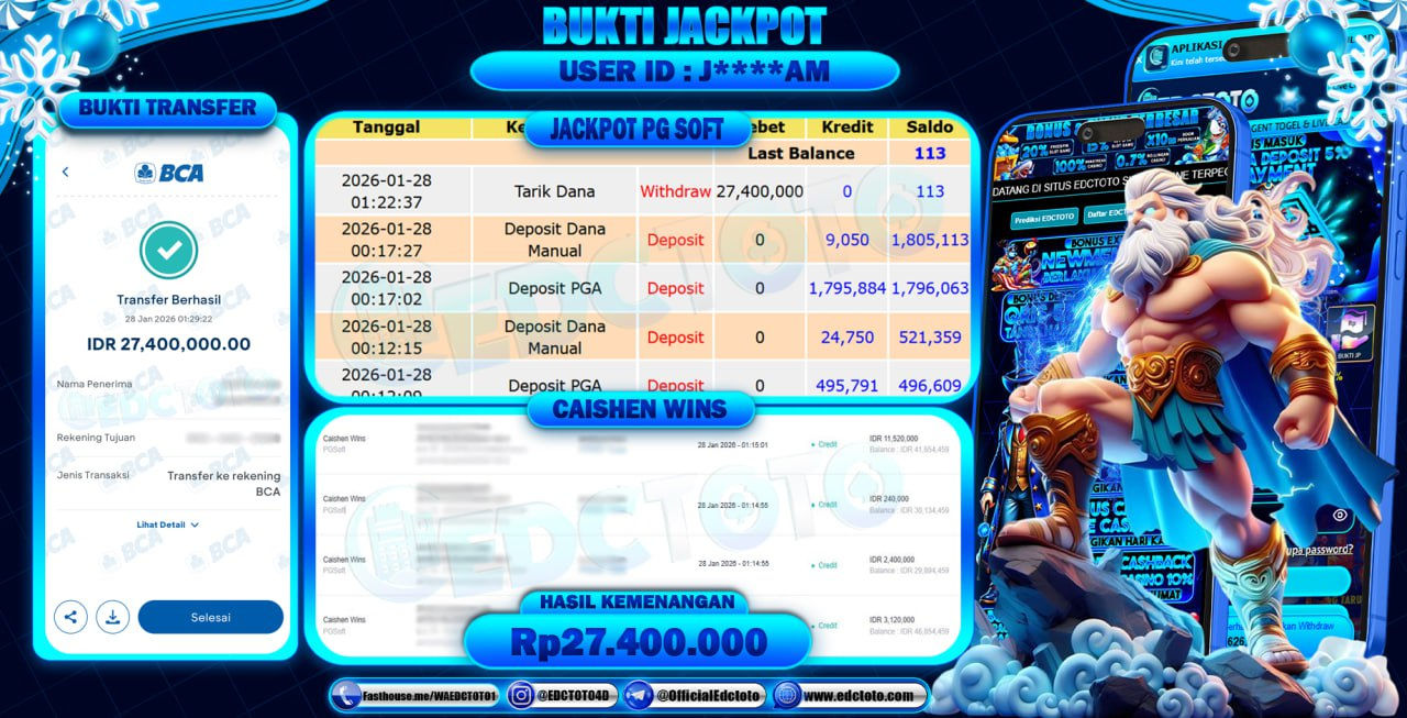 EDCTOTO JACKPOT Rp.27.400.000,- DIBAYAR LUNAS. PERMAINAN SLOT CAISHEN WINS(PG SOFT)