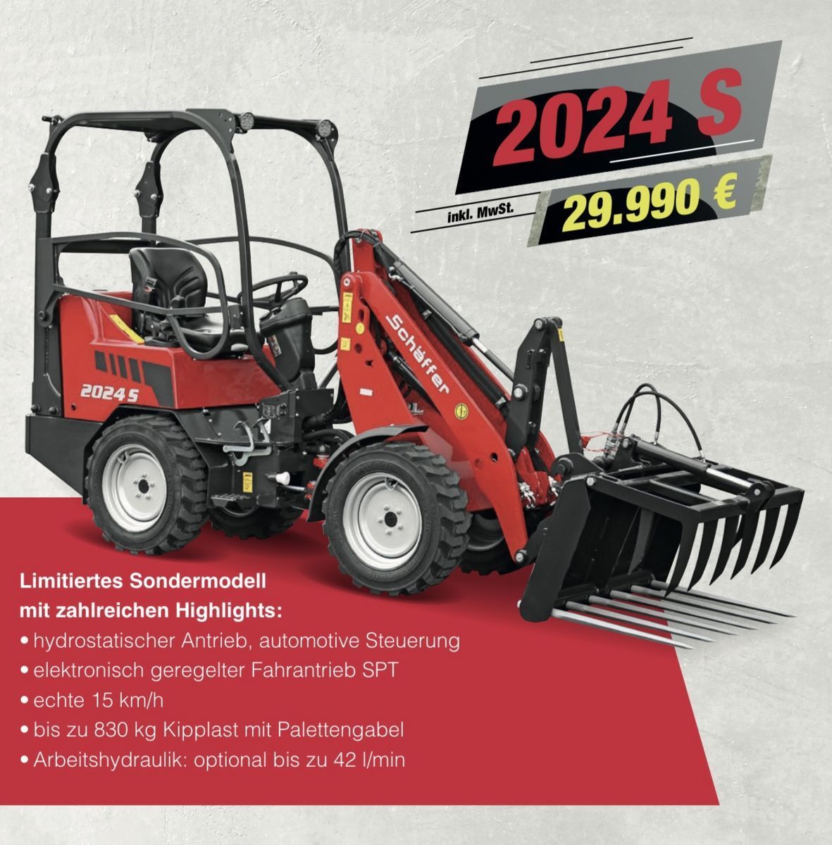 E-FARM: Schäffer 2024 - Radlader - id V4FNV7M - 24.917 € - Baujahr: 2025 - Motorleistung (PS): 25,Österreich