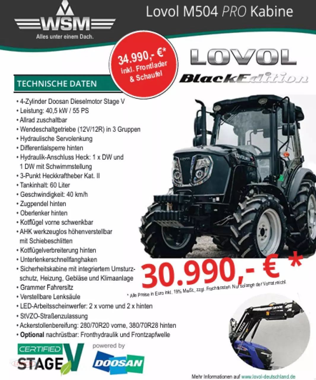LOVOL m 754 stage v kabine Traktor 31 924 €
