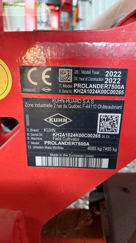 Kuhn Prolander 7500 Cultivator €34,000