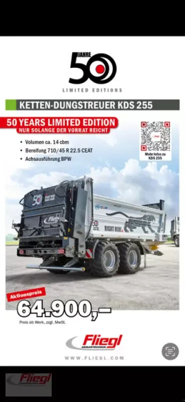 E-FARM: Fliegl kds 255 aktion 50 jahre - Manure and compost spreader - id QYHSL9E - €64,900 - Year of construction: 2025 - Germany