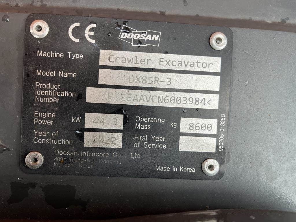 Doosan dx85r-3 Mini excavator €65,000