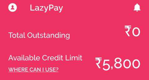 LazyPay credit limit without KYC