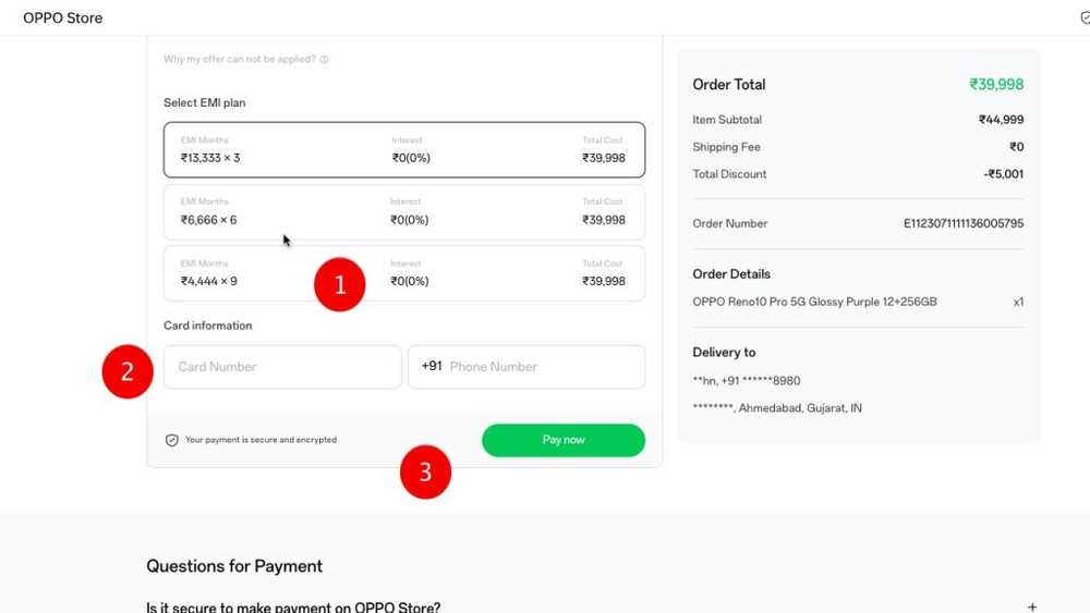 payment page screenshot for bajaj emi oppo