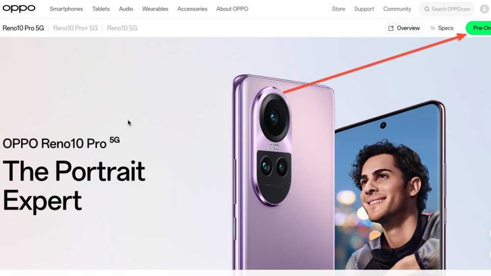 screen shot of oppo reno product page