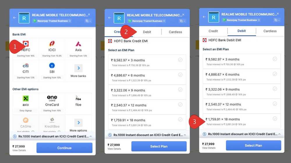 screenshot of payment gateway for debit card emi for HDFC.