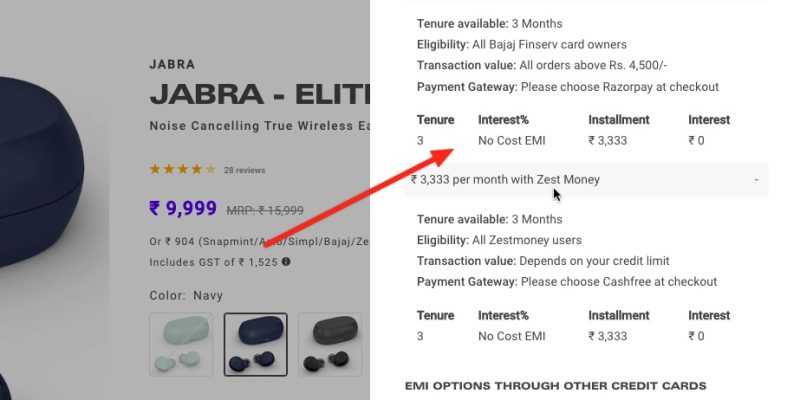 Headphone Zone No Cost EMI and Bajaj EMI Card