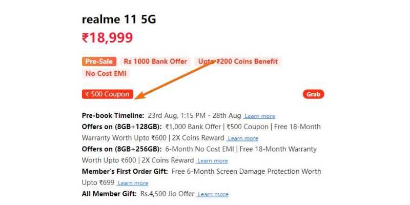 realme 11 5G EMI ₹3,166/month