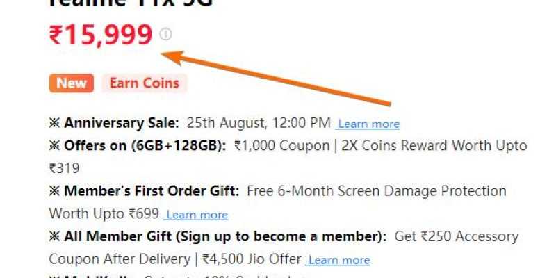 realme 11x 5G EMI ₹2,500/month