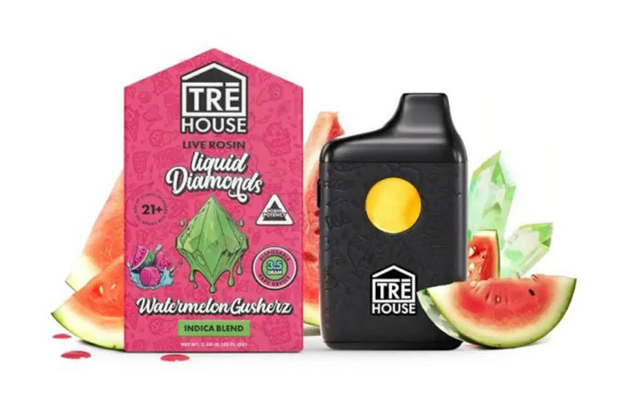 TRĒ House Watermelon Gusherz Indica Live Rosin Liquid Diamonds Vape Pen