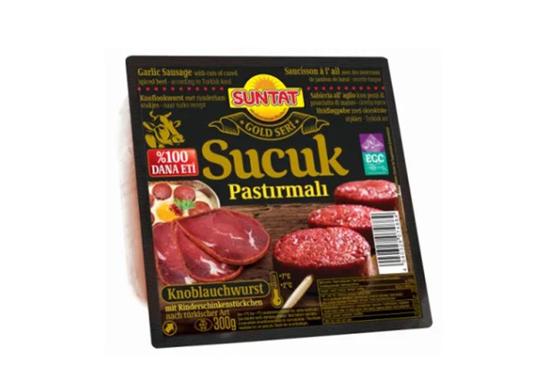 Suntat Knoblauchwurst mit Rinderschinkenstückchen - Sucuk Pastirmali  300g