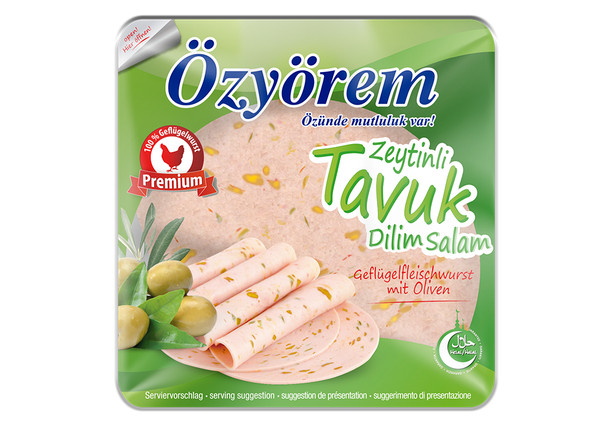 Özyörem Geflügelfleischwurst mit Oliven - Zeytinli Dilim Salam Premium 200g