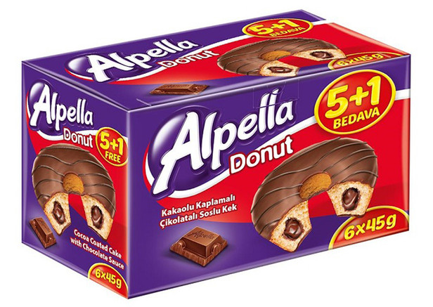 Alpella DONUT Kakao Kaplamali Sütlü Cikolatali Kek 270g (6x45g)