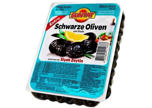 Suntat Schwarze Oliven Extra m. Stein - Gemlik Siyah Zeytin Extra 800g