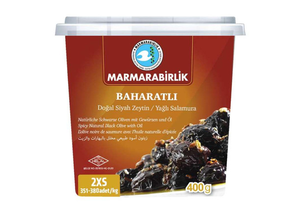 Marmarabirlik Schwarze Oliven mit Gewürzen und Öl - Baharatli Dogal Siyah Zeytin 400g