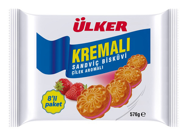 Ülker Kremali Kekse mit Erdbeerfüllung - Cilekli Sandvic Bisküvi 8x72g