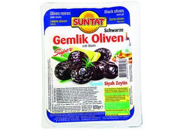 Suntat Schwarze Oliven Extra m. Stein - Gemlik Siyah Zeytin Super 800g