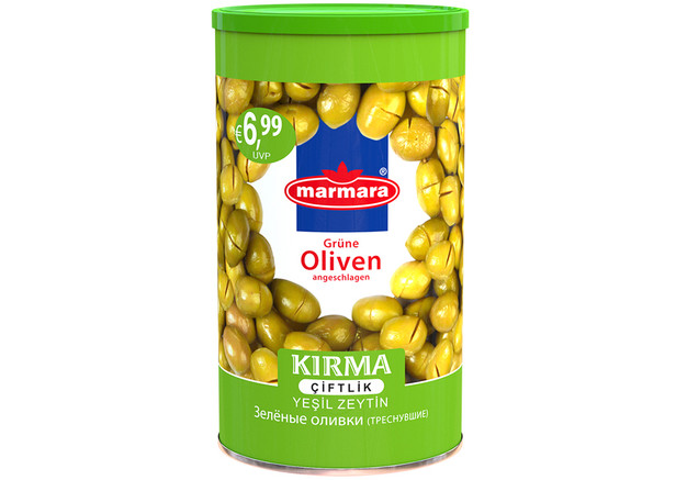 Marmara Ciftlik Bauernhof Grüne Oliven (Angeschlagen) - Yesil Zeytin Kirma 750g