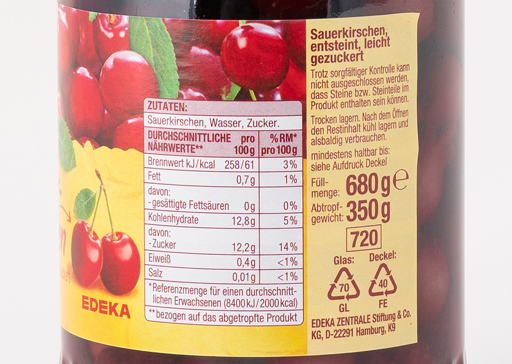 Edeka Çekirdekleri Çıkarılmış Vişne - Sauerkirschen Entsteint Leicht Gezuckert 680g