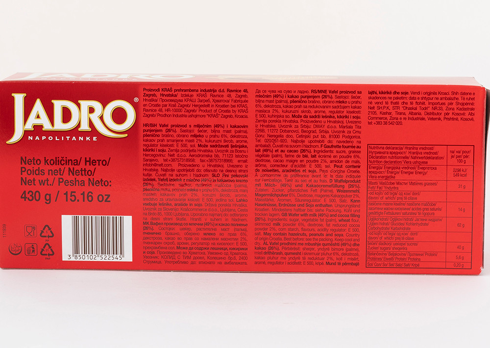 Jadro Napolitanke Wafer mit Milch und Kakao - Gofret Sütlü&Çikolatalı 430gr