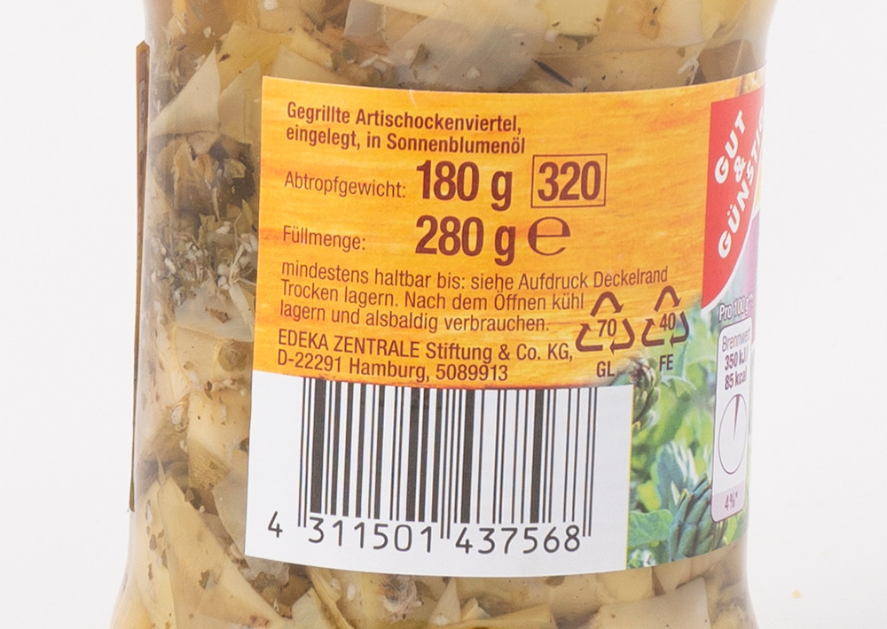 EDEKA Gegrillte Artischocken Viertel - Izgara çeyrek Enginar 280gr
